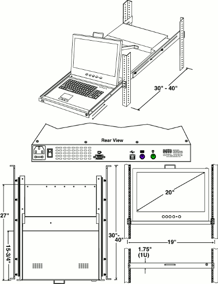 Rackmount USB + PS/2 KVM Drawer with 20 inch Monitor