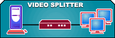 Video Splitter drives multiple monitors from one computer. Also known as: video splitter, VGA splitter, monitor splitter, screen splitter, svga video splitter, screen splitter, multiple monitors, SGI video splitter, Sun video splitter.