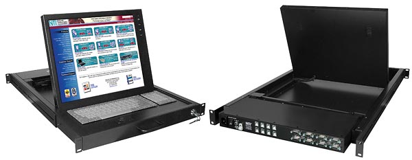Rack Mount LCD Monitor Keyboard Drawer with SUN USB keyboard and 3-button trackball fits in 1RU of rack space.