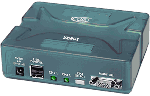 The UNIMUX™-USBV-2 KVM switch allows you to control up to four USB computers with one keyboard, monitor and mouse. Great for Small Office/Home Office (SOHO) use.