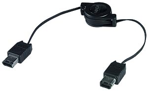 1394 FireWire Retractable Cable, 6 Pin Male to Male, 2.5 Feet