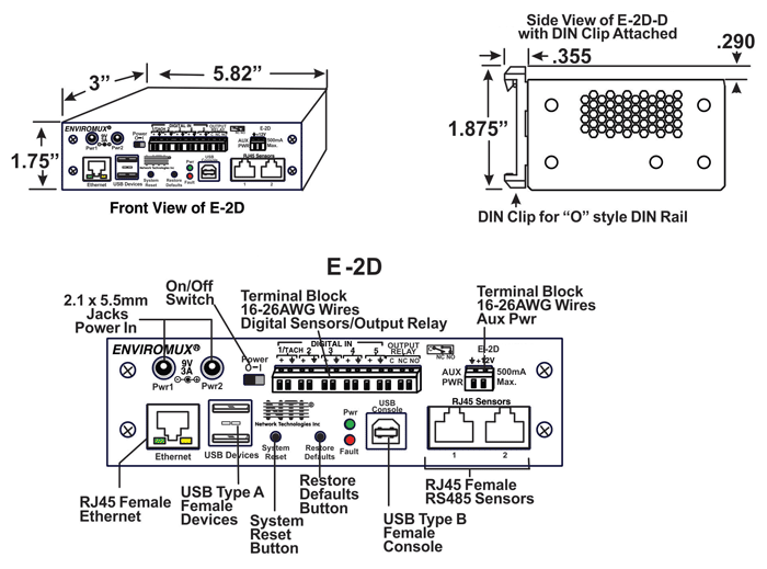 NTI ENVIROMUX Low-Cost 2-Port Remote Power Reboot Switch - power