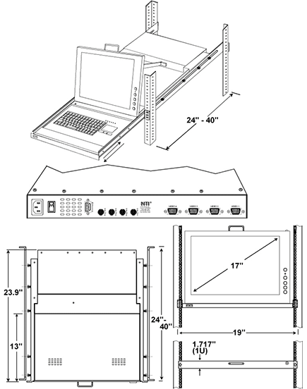 Rackmount KVM Drawer with 4-port SUN PC KVM Switch