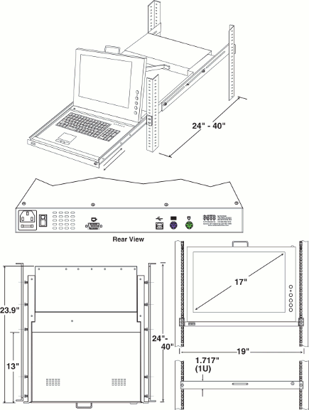 Rackmount USB + PS/2 KVM Drawer and numeric keypad with 17in Monitor