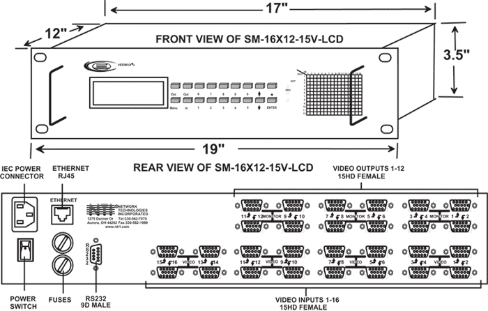 Video Matrix Switch - SM-16X12-15V-LCD