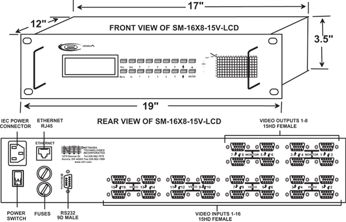 Video Matrix Switch - SM-16X8-15V-LCD