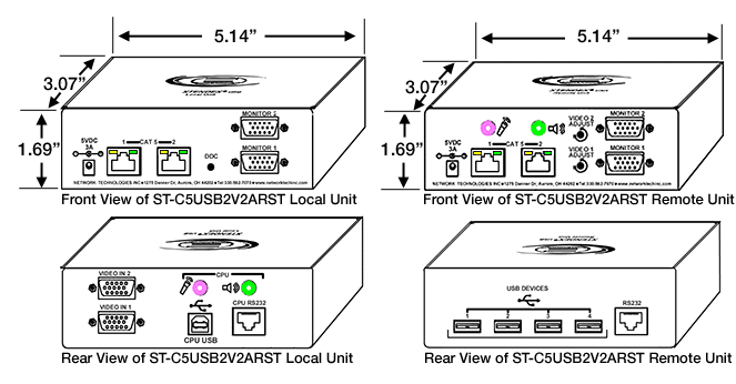 isolation kamp Grape Transparent USB Extender Cat5 VGA Video 4-port Hub Dual Video Balun