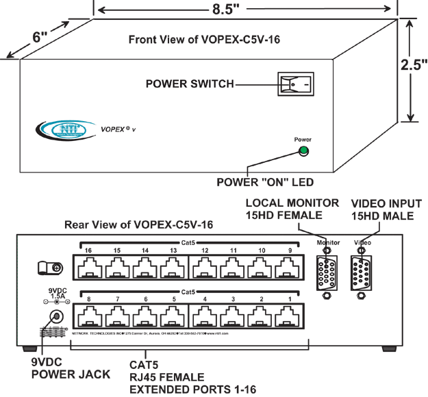 VGA Video Splitter/Extender via CAT5 (VOPEX-C5V-16)