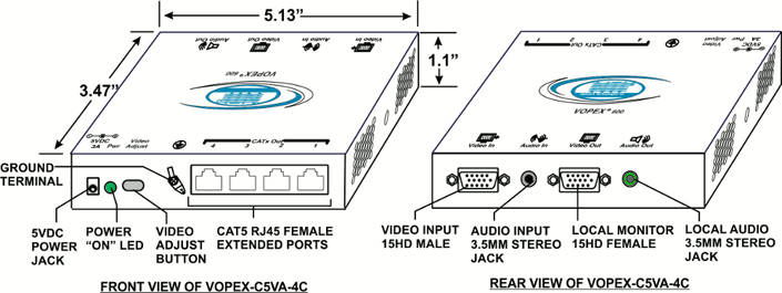 Compact VGA + Audio Splitter/Extender via CAT5
(VOPEX-C5VA-4C)