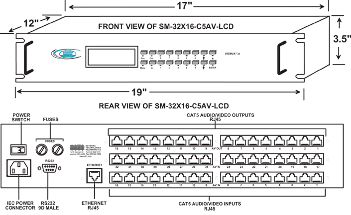 Audio/Video Matrix Switch via CAT5 (SM-32x16-C5AV-LCD)