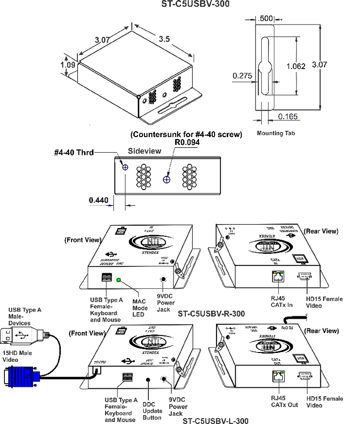 USB KVM Extender via CAT5, up to 300 feet (ST-C5USBV-300)