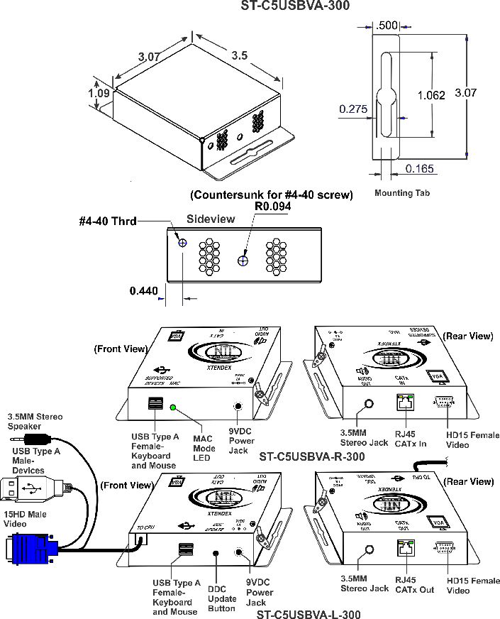 USB KVM Extender via CAT5 with stereo audio, up to 300 feet (ST-C5USBVA-300)