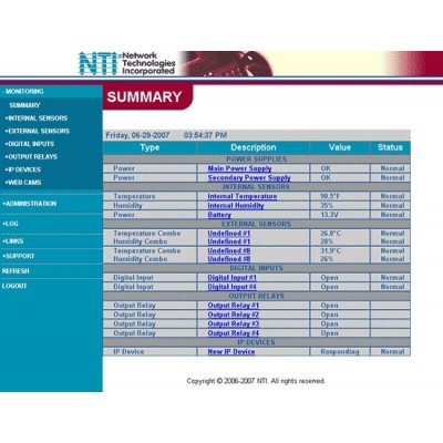 NTI Enhances Web User Interface for Server Environment Monitoring System