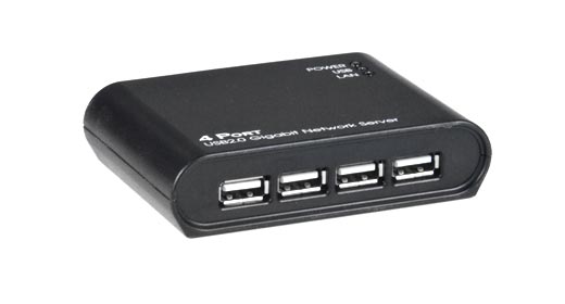 USB 2.0 Over Gigabit IP Extender Server 480 Mbps 4-Port Hub