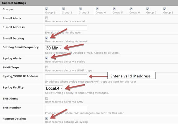 User Syslog Settings example