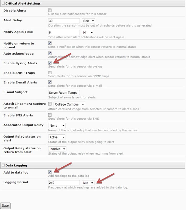 Critical Alert Settings