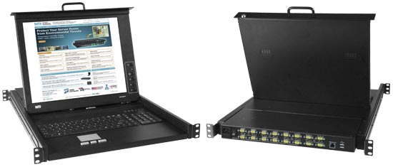 The RACKMUX USB KVM Drawer with Built-in High Density USB KVM Switch combines a rackmount LCD monitor, keyboard, touchpad mouse and a 4-, 8- or 16-port high density USB KVM switch in a space-saving 1RU industrial strength drawer.