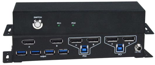 2-Port Dual Monitor 4K DisplayPort USB KVM Switch with Built-In USB 3.0 Hub