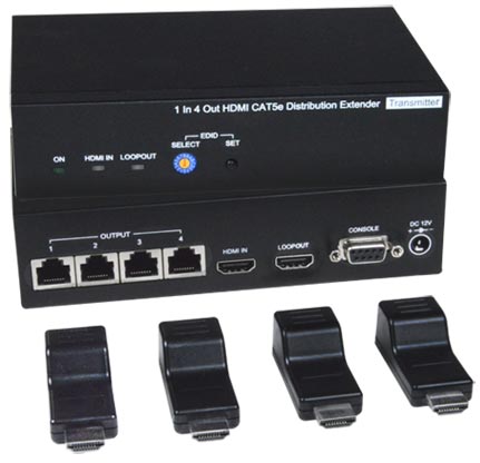 Low-Cost HDMI Splitter/Extender via CAT5e/6: 4-Port